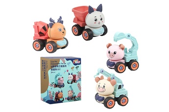 Véhicules miniatures GENERIQUE Pull back cars 4pcs/set animal engineering vehicles boys toddlers girls kids gif comme montré