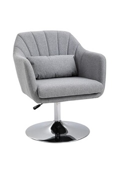 fauteuil de relaxation homcom fauteuil lounge design grand confort coussins lombaires hauteur réglable pivotant 360° piètement métal chromé lin gris