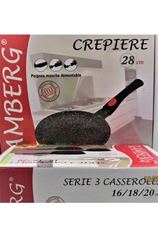 Casserolerie Kamberg 3 casseroles et crêpière 28 cm en pierre manches amovibles, induction,antiadhésive,
