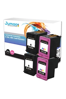 Cartouche d'encre Jumao Lot de 4 cartouches jet d'encre noirs (15 Ml) et couleurs (21 Ml) compatible pour HP 302XL, DeskJet 3636 3639 2136 - -