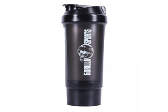 Gourde et poche à eau Gorilla Sports Shaker de 500 ml avec compartiment à poudre - noir ou rouge - couleur : noir