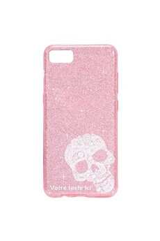 Coque pour Apple Iphone 6 6S paillette rose motif tete de mort dentelle blanche
