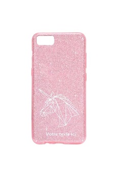 Coque pour Apple Iphone 6 6S paillette rose motif Licorne geometrique blanche