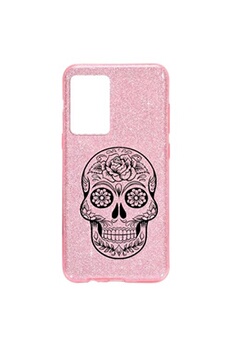 Coque et étui téléphone mobile Coque4phone Coque pour Apple Iphone 12 PRO MAX paillette rose motif tete de mort mexicaine noire