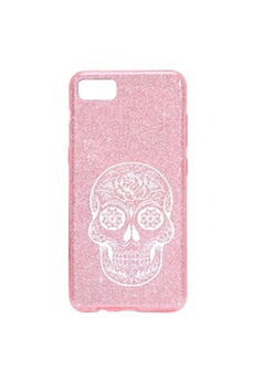 Coque pour Apple Iphone 6 6S paillette rose motif tete de mort mexicaine blanche