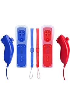Lot de 2 Manettes Wii et manettes Nunchuck avec housse en silicone pour console Nintendo Wii et Wii U (pas Motion Plus) Bleu foncé et rouge
