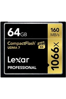 Carte mémoire SD Lexar Carte Mémoire Professional 64 Go CompactFlash UDMA 7 1066x -Noir