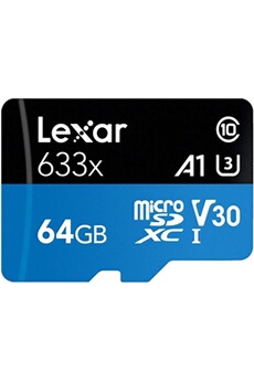 Carte mémoire SD Lexar Carte Mémoire Professional 633x 64 Go Microsdhc -Noir+Bleu