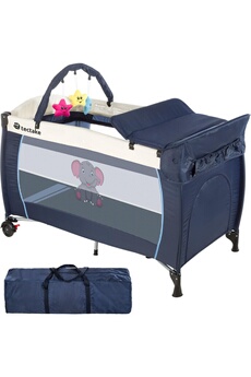 Matelas de voyage enfant Tectake Lit parapluie, lit bébé pliant, lit de voyage réglable dodo 132x75x104cm + 1 sac de rangement bleu