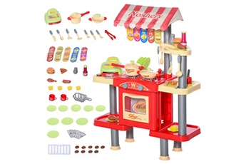 Cuisine enfant HOMCOM Cuisine pour enfant jeu d'imitation de la marchande 2 en 1 - 50 accessoires inclus effets sonores rouge