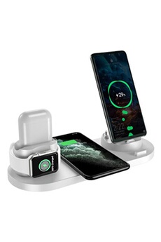 Chargeur sans Fil Rapide à Induction Quanguang 6 en 1 Qi Station de pour A pple Watch iPhone12/11/Pro/X/XR/XS/8/Plus, AirPods 2 / Pro Samsung Galaxy