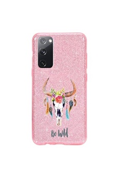 Coque et étui téléphone mobile Coque4phone Coque pour Samsung Galaxy S20 FE paillette rose motif Skull Bull et plumes