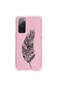 Coque et étui téléphone mobile Coque4phone Coque pour Samsung Galaxy S20 FE paillette rose motif plumes noire