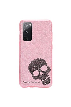 Coque et étui téléphone mobile Coque4phone Coque pour Samsung Galaxy S20 FE paillette rose motif tete de mort dentelle noire