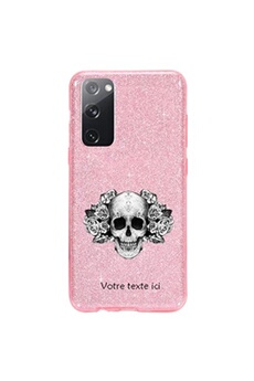 Coque et étui téléphone mobile Coque4phone Coque pour Samsung Galaxy S20 FE paillette rose motif tete de mort et fleur noire