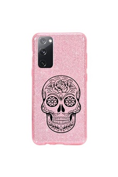 Coque et étui téléphone mobile Coque4phone Coque pour Samsung Galaxy S20 FE paillette rose motif tete de mort mexicaine noire