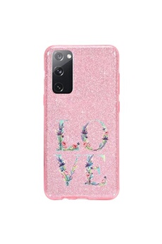 Coque et étui téléphone mobile Coque4phone Coque pour Samsung Galaxy S20 FE paillette rose motif Love coquelicot et fleur