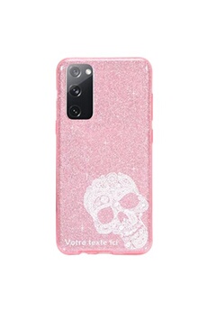 Coque et étui téléphone mobile Coque4phone Coque pour Samsung Galaxy S20 FE paillette rose motif tete de mort dentelle blanche