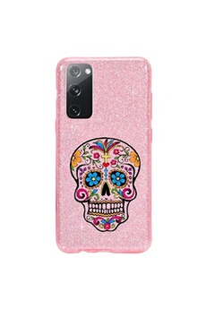 Coque et étui téléphone mobile Coque4phone Coque pour Samsung Galaxy S20 FE paillette rose motif tete de mort mexicaine