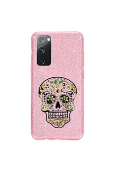 Coque et étui téléphone mobile Coque4phone Coque pour Samsung Galaxy S20 FE paillette rose motif tete de mort mexicaine verte