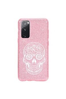 Coque et étui téléphone mobile Coque4phone Coque pour Samsung Galaxy S20 FE paillette rose motif tete de mort mexicaine blanche