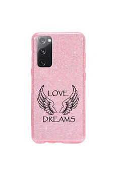 Coque et étui téléphone mobile Coque4phone Coque pour Samsung Galaxy S20 FE paillette rose motif love aile noire