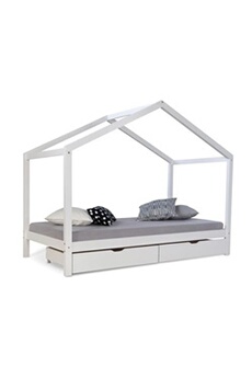 lit cabane enfant 90x200 avec tiroirs bois blanc
