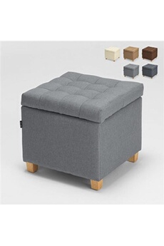 pouf ahd amazing home design - pouf de rangement avec coussins recouvert de tissu coffree matelassé, couleur: gris