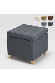 pouf ahd amazing home design - pouf de rangement avec coussins recouvert de tissu coffree matelassé, couleur: gris foncé