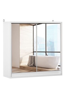 meuble de salle de bain homcom armoire murale miroir salle de bain 2 étagères dim. 48l x 14l x 45h cm panneaux particules mdf blanc