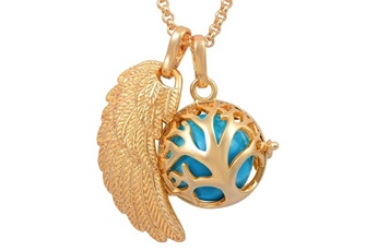 Bijou de déguisement Totalcadeau Collier de grossesse cage arbre et aile d'ange dorés boule bleue