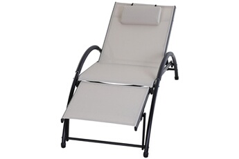 Outsunny Chaise longue - transat Bain de soleil design contemporain inclinable multi-positions repose-pied réglable tétière incluse alu textilène beige