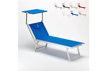 Beach And Garden Design Chaise longue - transat Bain de soleil et professionnel en aluminium santorini, couleur: bleu
