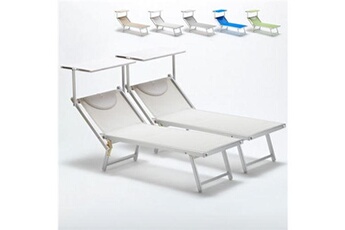 Beach And Garden Design Chaise longue - transat Bain de soleil professionnels aluminium lits plage italia 2 pièces, couleur: blanc