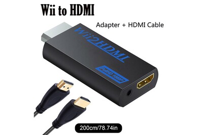 Noir Thlevel Wii vers HDMI Adaptateur Wii Convertisseur HDMI avec Câble sur HDMI et Sortie Audio Extra Prise 3,5 mm pour Wii Moniteur projecteur Téléviseur 