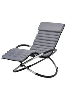 rocking chair outsunny chaise longue à bascule pliable design contemporain avec matelas revêtement aspect daim métal textilène gris noir