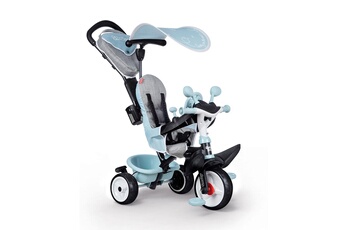 Véhicule à pédale Smoby Tricycle enfant baby driver plus bleu + ombrelle - smoby