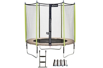 Trampoline Kangui Trampoline de jardin 244 cm + filet de sécurité + échelle + kit d'ancrage jumpi taupe/vert 250