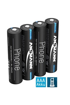Pile rechargeable Ansmann Batterie de tél. AAA 800mAh NiMH 1,2V - pile DECT rech. (lot de 4)