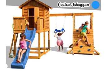 Balançoire et portique multi-activités Fungoo Aire de jeux my house spider - toboggan bleu - fungoo