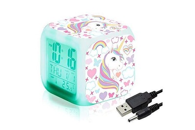 Reveil cube led lumière nuit clock licorne unicorn personnalisé prénom réf 39 