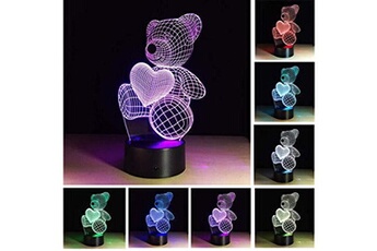 Veilleuses Zytc Coeur d'ours lampes de table pour animaux de bureau veilleuses smart touch & télécommande 7 couleur 3d led illusion lampe pour enfants enfants