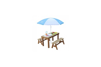 Autre jeu de plein air Axi House Axi dennis table sable et eau picnic avec cuisine evier et banc marron parasol bleu blanc