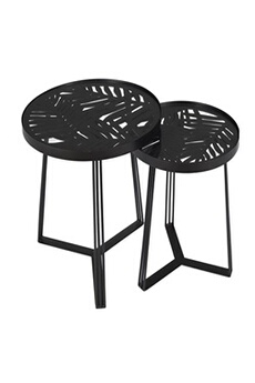table d'appoint altobuy sova - tables gigognes noires motif feuilles -