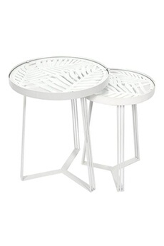 table d'appoint altobuy sova - tables gigognes blanches motif feuilles -