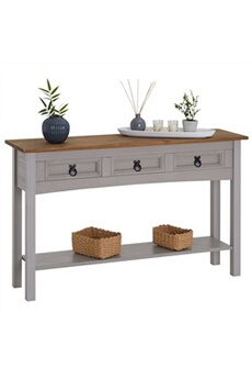 console idimex table console ramon avec 3 tiroirs, style mexicain en pin massif gris et brun