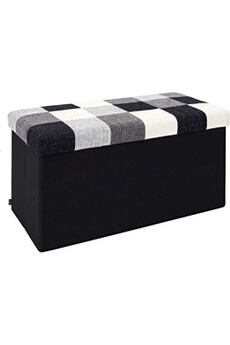 banc the home deco factory - banc coffre noir pliable couvercle à motifs patchwork noir et blanc