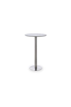 table bar ronde avec plateau céramique gris avec piètement acier brossé - l65 x h105 x p65 cm --