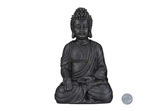 Figurine pour enfant Relaxdays Relaxdays statue de buddha figurine de bouddha décoration jardin sculpture céramique zen 40 cm, gris foncé, grisfoncé