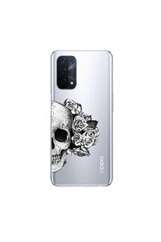 Coque en silicone transparente pour Oppo A54 5G avec motif tete de mort a fleurs noires